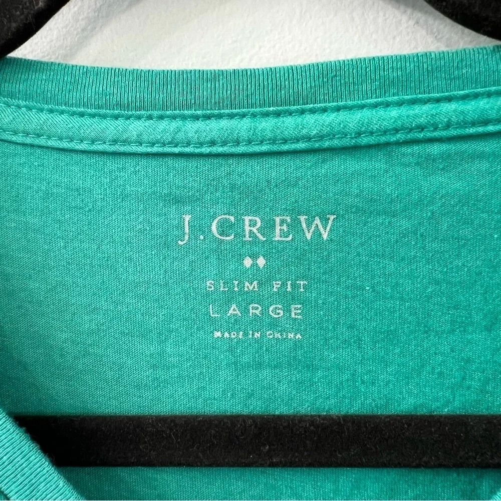 J. Crew Teal Green Slim Fit Short Sleeve V Neck Cotton Blend Tee Shirt Large